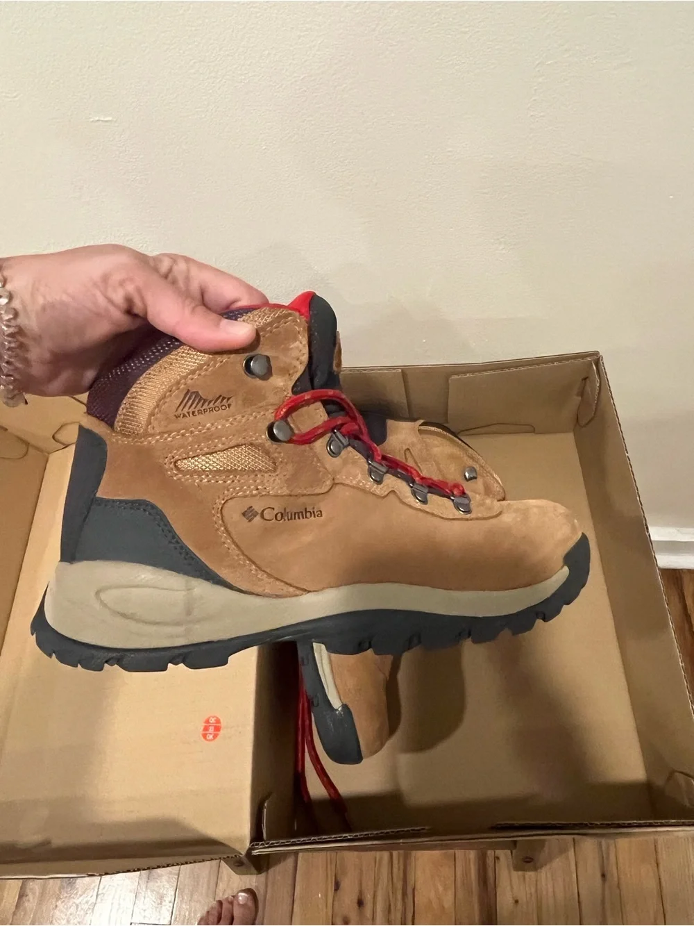 Columbia Women’s Tan and Red Waterproof Hiking Boots